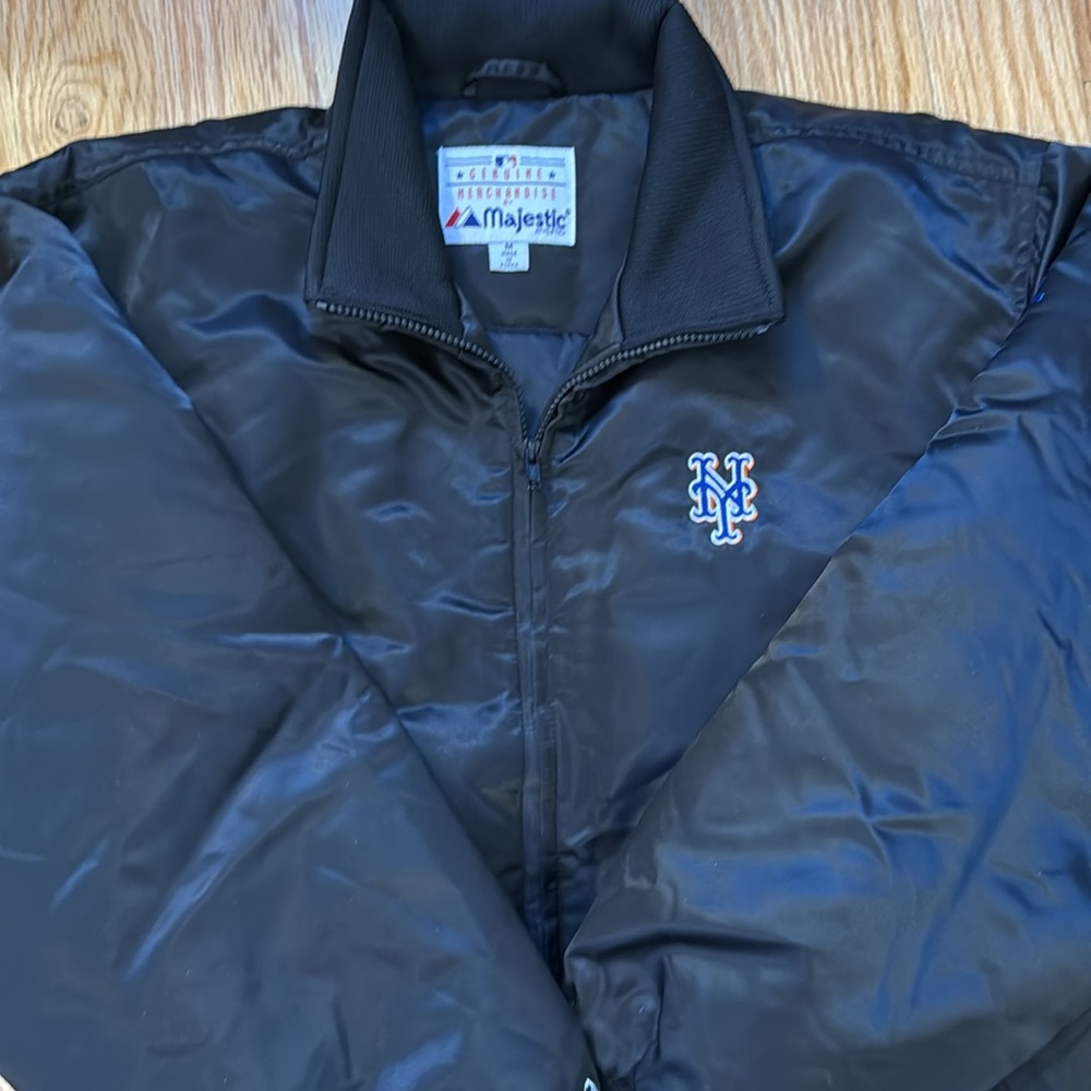 Men's MLB Black Bomber Jacket with Embroidered Logo Medium New York Mets